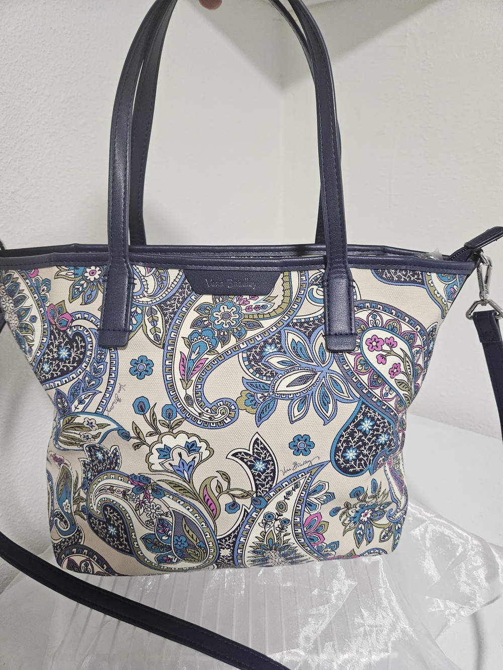 Vera Bradley Navy and Cream Paisley Shoulder Bag